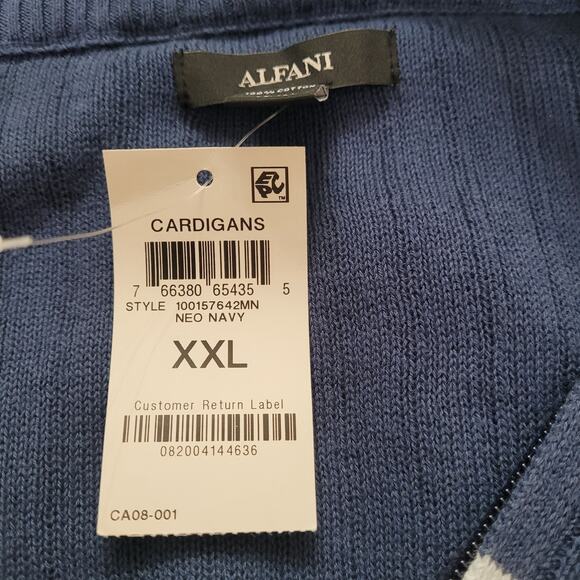 NWT Alfani Mens Blue Stripe Full-Zip Cardigan Sweater 2XL Preppy Modern Casual - Picture 8 of 10